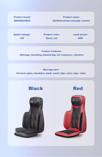 Ningdecrius 2022 venda quente elétrica completa volta massagem assento 3d airbag carro aquecido vibratório shiatsu infravermelho massagem almofada